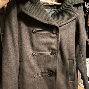 Element Black Double-Breasted Women's Peacoat with Ribbed Shawl Collar